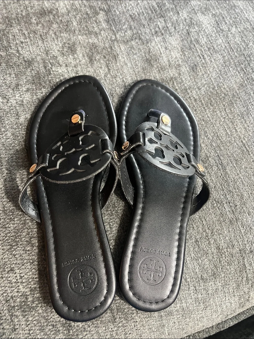 Tory Burch Black leather Logo Thong Sandals